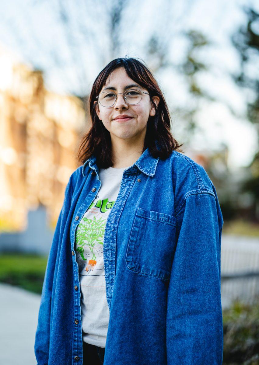 Eliza Garcia is the Vice Chapter Chair and coordinator for the 100% renewable energy campaign for OSPIRG Students on the University of Oregon campus. OSPIRG, or the Oregon State Public Interest Research Group, is an activist group seeking change for numerous issues affecting Oregonians statewide. (Will Geschke/Emerald)