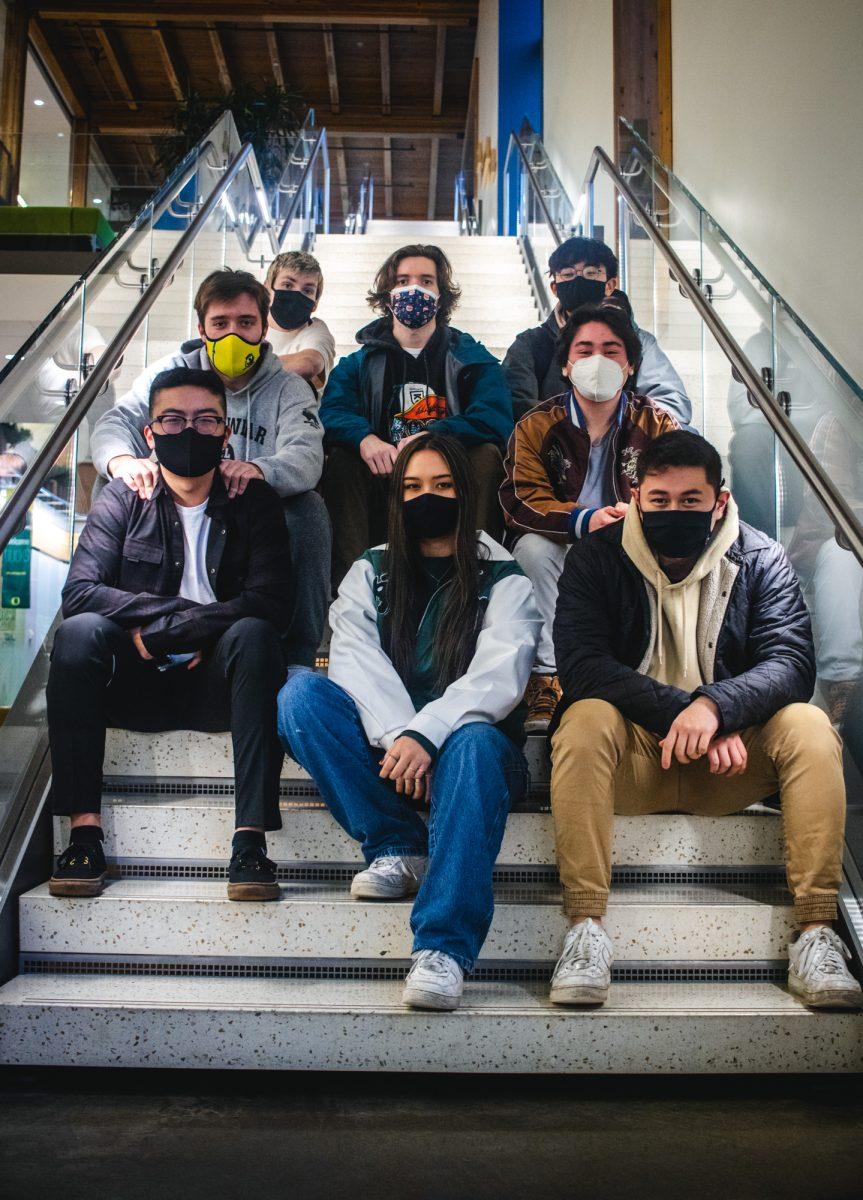 Members of the University of Oregon's Valorant teams pose inside of the EMU, where the esports lounge is located. The University of Oregon is home to a thriving esports scene, including a growing number of players joining Valorant teams on campus. (Will Geschke/Emerald)