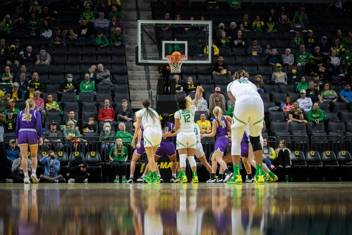 Te-Hina PaoPao sinks her second free throw at the line.&#160;The Oregon Ducks host Carroll College for an exhibition match on October28th, 2022, at Matthew Night Arena. (Jonathan Suni, Emerald)