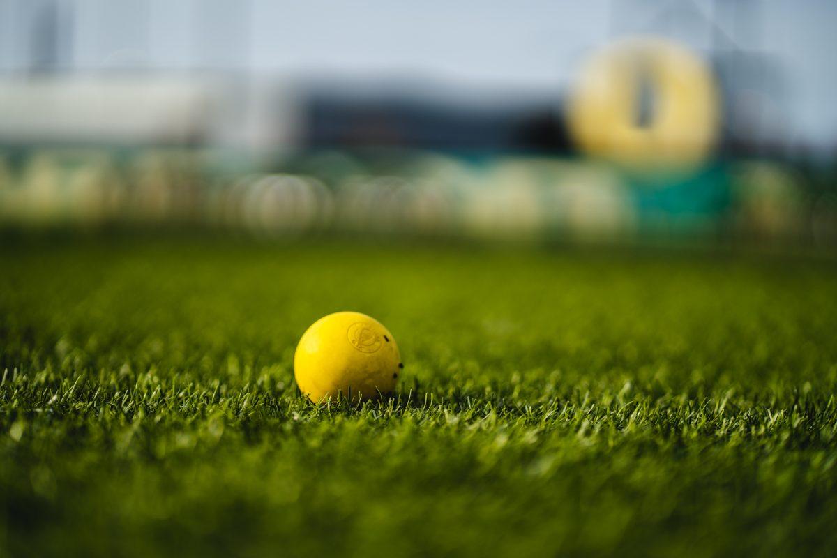 A lacrosse ball sits on the sidelines before the game begins. The University of Oregon Ducks lost to the University of Colorado Buffaloes 11-9 at PK Park on March 18, 2022. (Will Geschke/Emerald)