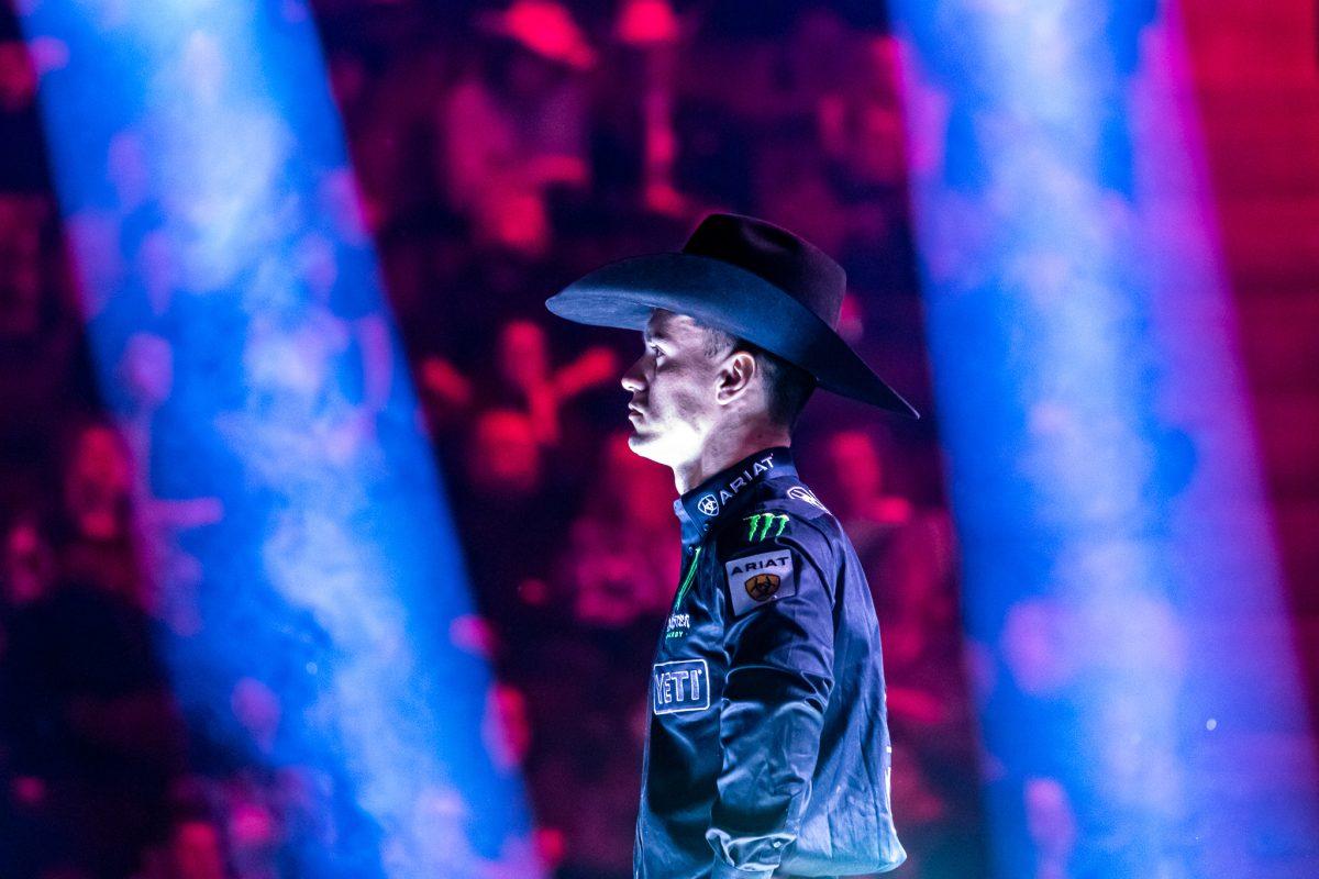 The number one world ranked bullrider, Jose Vitor Leme, is introduced to a full Matthew Knight Arena. The PBR Unleash the Beast tour takes a stop at Matthew Knight Arena in Eugene, Ore., on Feb 18th, 2023. (Jonathan Suni, Emerald)