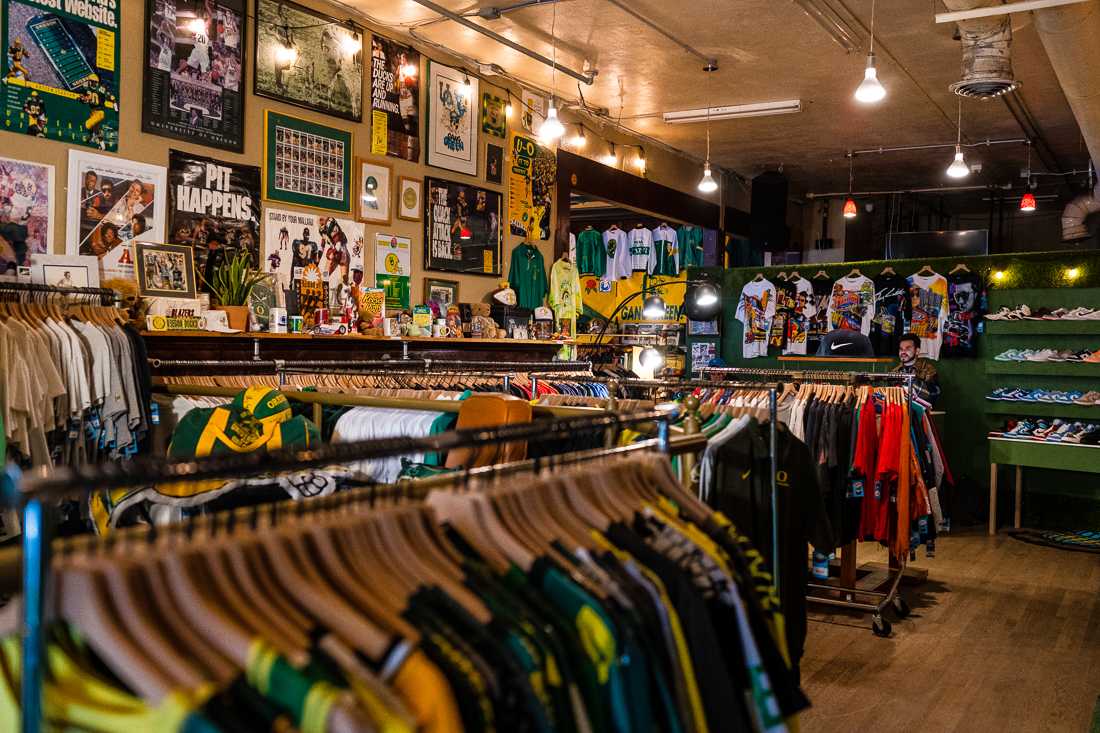 The N.E.S.T. opened up in January 2021 where Taylor&#8217;s Bar &amp; Grill formerly operated. The Neighborhood Sustainability Team, known as N.E.S.T., is a vintage shop near the University of Oregon campus run by two UO alumni. (Ian Enger/Emerald)