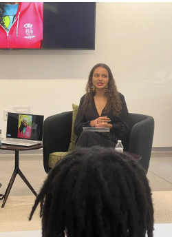 St. Clair Detrick-Jules shares the stories of some individuals featured in her book &#8220;My Beautiful Black Hair.&#8221; The book highlights Black women&#8217;s hair journeys. Photo courtesy of the Lyllye Reynolds-Parker Black Cultural Center.