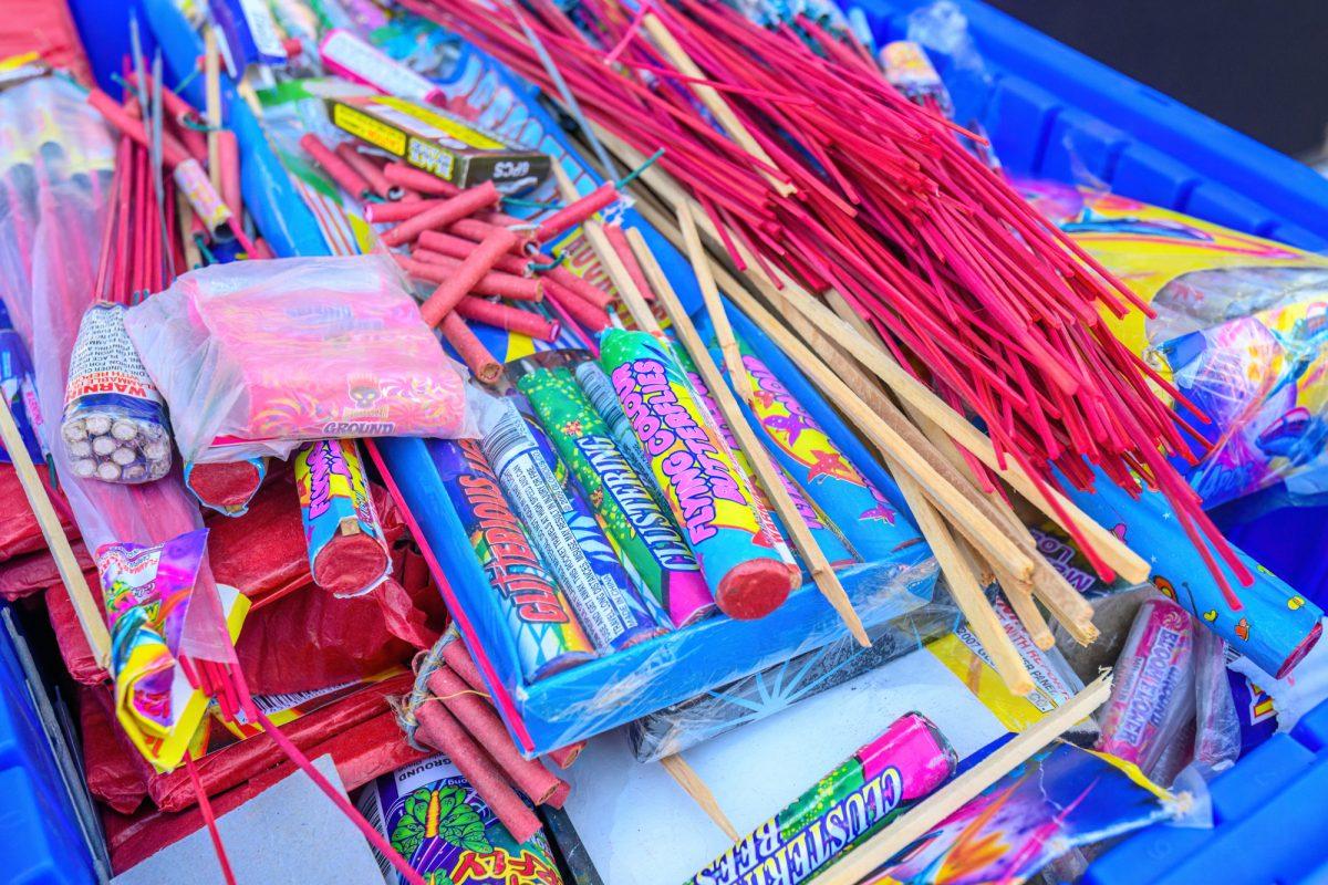 An assortment of fireworks. The city of Eugene, Oregon, held Fireworks Amnesty Turn-In events, where people could turn in illegal fireworks without being cited at Fire Stations in Eugene and Springfield, Oregon, on July 2, 2023. (Eric Becker/Emerald)