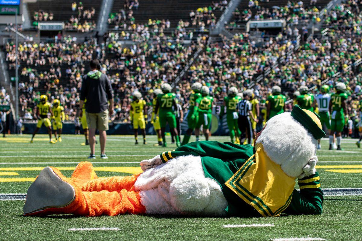 Coach Dan Lanning and the Oregon Duck take a look at the 2023 Oregon Football team.&#160;The University of Oregon holds their annual spring game&#160;at Autzen Stadium in Eugene, Ore., on April 29, 2023. (Jonathan Suni, Emerald)