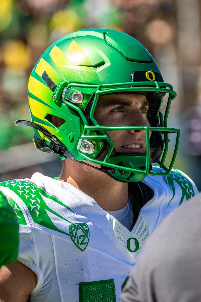 Bo Nix smiles as his team finishes the game strong.&#160;The University of Oregon holds their annual spring game&#160;at Autzen Stadium in Eugene, Ore., on April 29, 2023. (Jonathan Suni, Emerald)