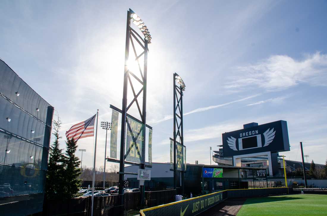 <p>Ducks Baseball Opening Day 2023. The University of Oregon Ducks defeat Xavier University 3-2 at PK Park in Eugene, Ore., on February 17th, 2023.(Kai Kanzer/Emerald)</p>