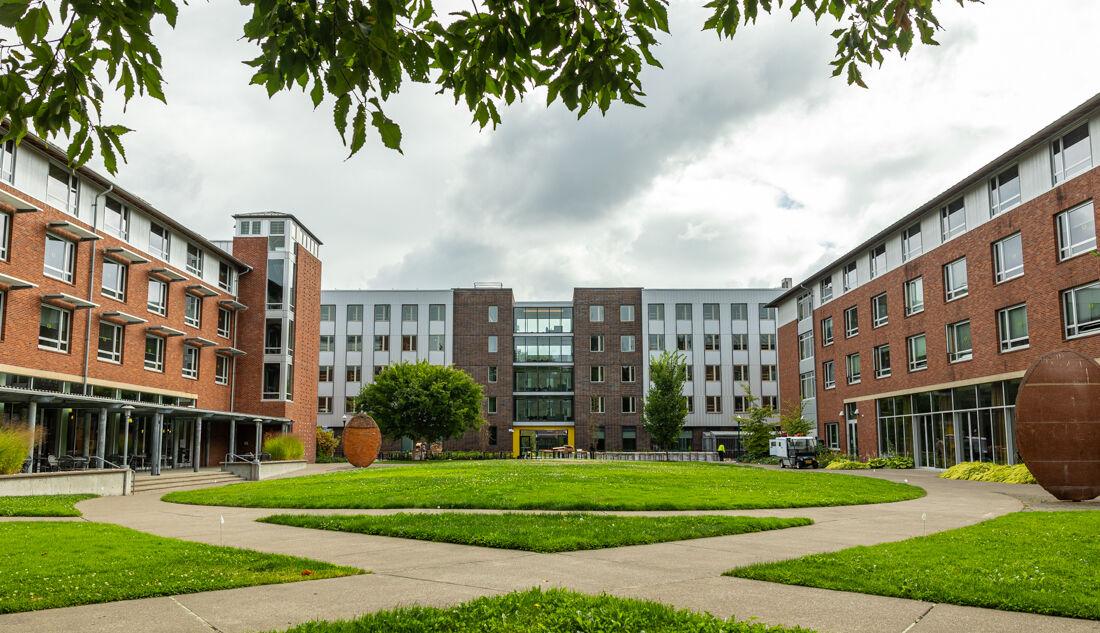 The New Apartment-Style Residence Hall is located in the center of campus. There are studio apartments and four-bedroom apartments. The apartment-style units give returning students more freedom but allow for more support from campus staff. (Molly McPherson/Emerald)