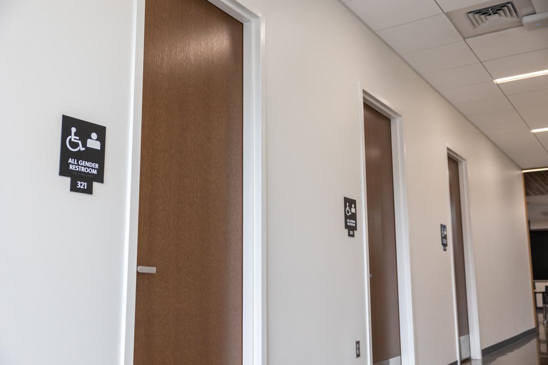 There are over 100 all-gender restrooms across campus at the University of Oregon, and several of them are located in Tykeson Hall. (Molly McPherson/Emerald)