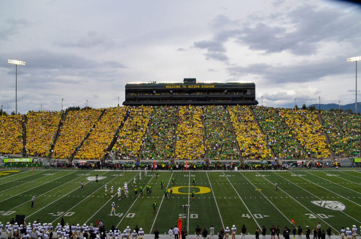 Sold out Autzen Stadium. The University of Oregon Ducks Football team defeat the University of Colorado Buffaloes 42-6 at Autzen Stadium in Eugene, Oregon, on September 23, 2023. (Kai Kanzer/Emerald)