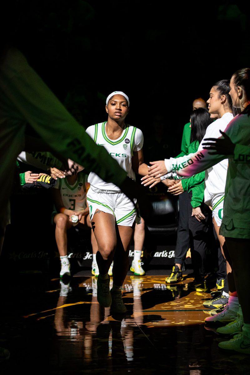 With star players transferring out of Oregon, Chance Gray (2) looks to lead the Ducks in her sophomore season.&#160;&#160;The Oregon&#160;Women's&#160;Basketball team host Northern Arizona for their season opener &#160;at Matthew Knight Arena in Eugene, Ore., on Nov. 6, 2023. (Jonathan Suni, Emerald)