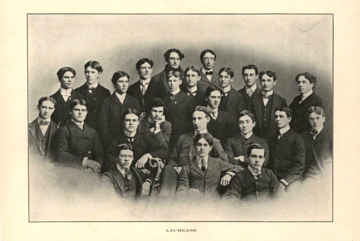 The Laurean Society of 1901, as seen in the 1902 yearbook, the Webfoot. The Laurean Society at the time was led by&#160;Clifton &#8220;Pat&#8221; McArthur, who would go on to be the first student body president&#160; (Proctor/Emerald)