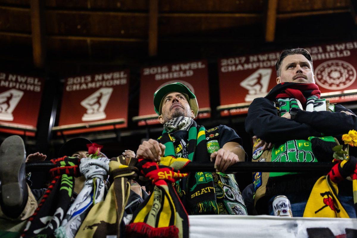 A packed Providence Park shows out for the much anticipated opening act to the 2024 MLS season. The Portland Timbers Football Club hosts the Colorado Rapids at Providence Park in Portland, Ore., on Feb. 25, 2024 for their home opener. (Jonathan Suni/Emerald)