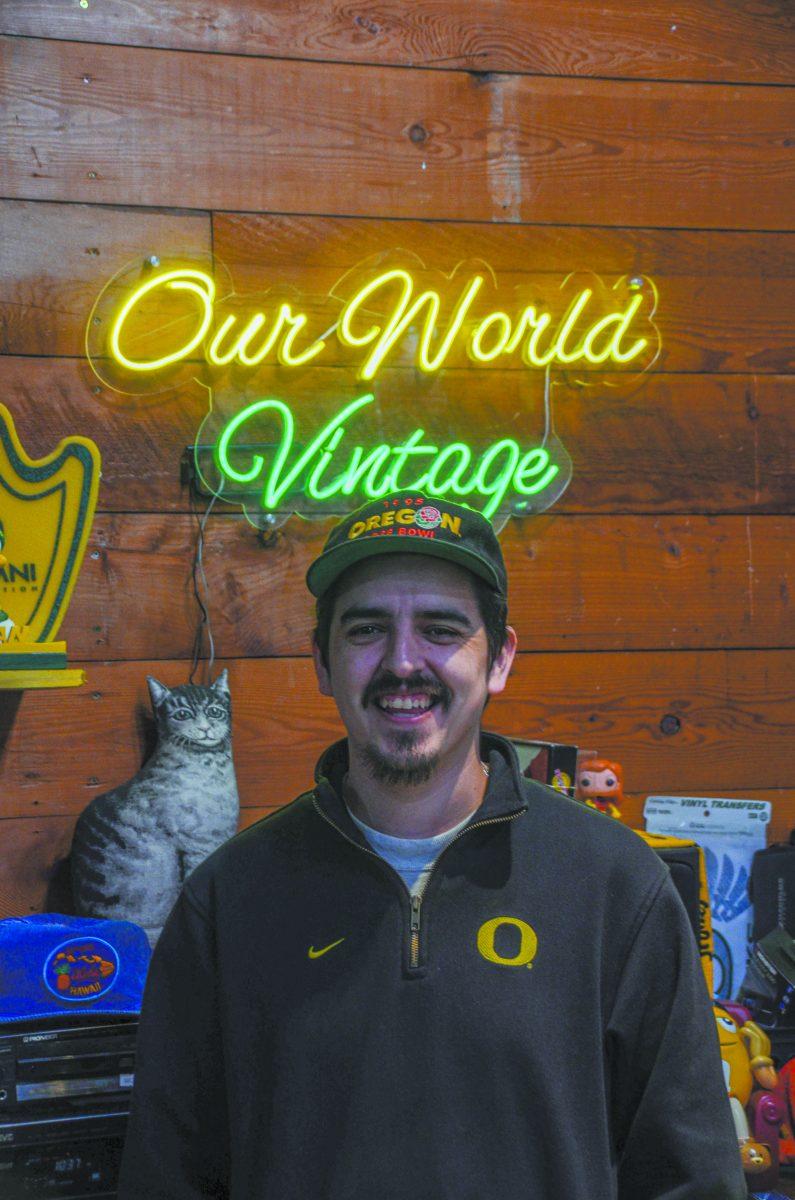 <p>Michael Raasch, University of Oregon alumni owns the new vintage store, Our World Vintage located at 304 East 13 Ave. (Kai Kanzer/Emerald)</p>