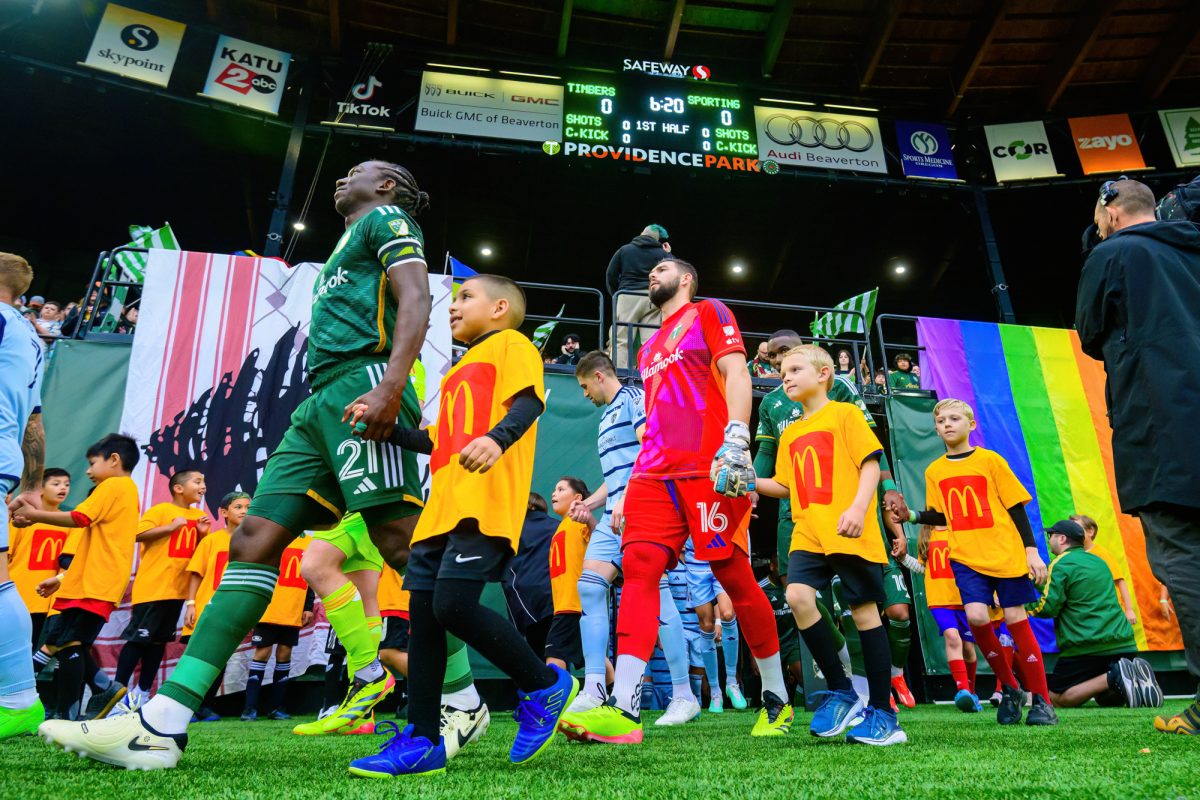 Both teams take the field for the first time. Portland Thorns FC defeated Sporting Kansas City FC 2-1 in a regular season MLS match at Providence Park in Portland, Ore., on May 25, 2024. (Eric Becker/Emerald)