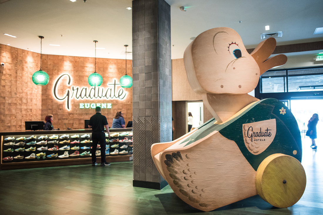 A giant toy duck sits in the lobby of the Graduate Eugene to pay homage to the University of Oregon Ducks. (Marissa Willke/Emerald)