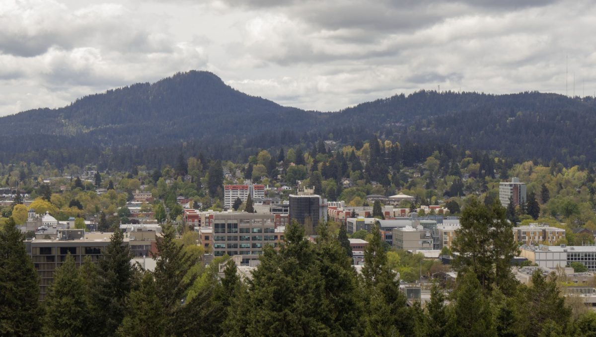 View from Skinner&#8217;s Butte in Eugene, Ore., overlooking the city skyline. (Alyssa Garcia/Emerald)