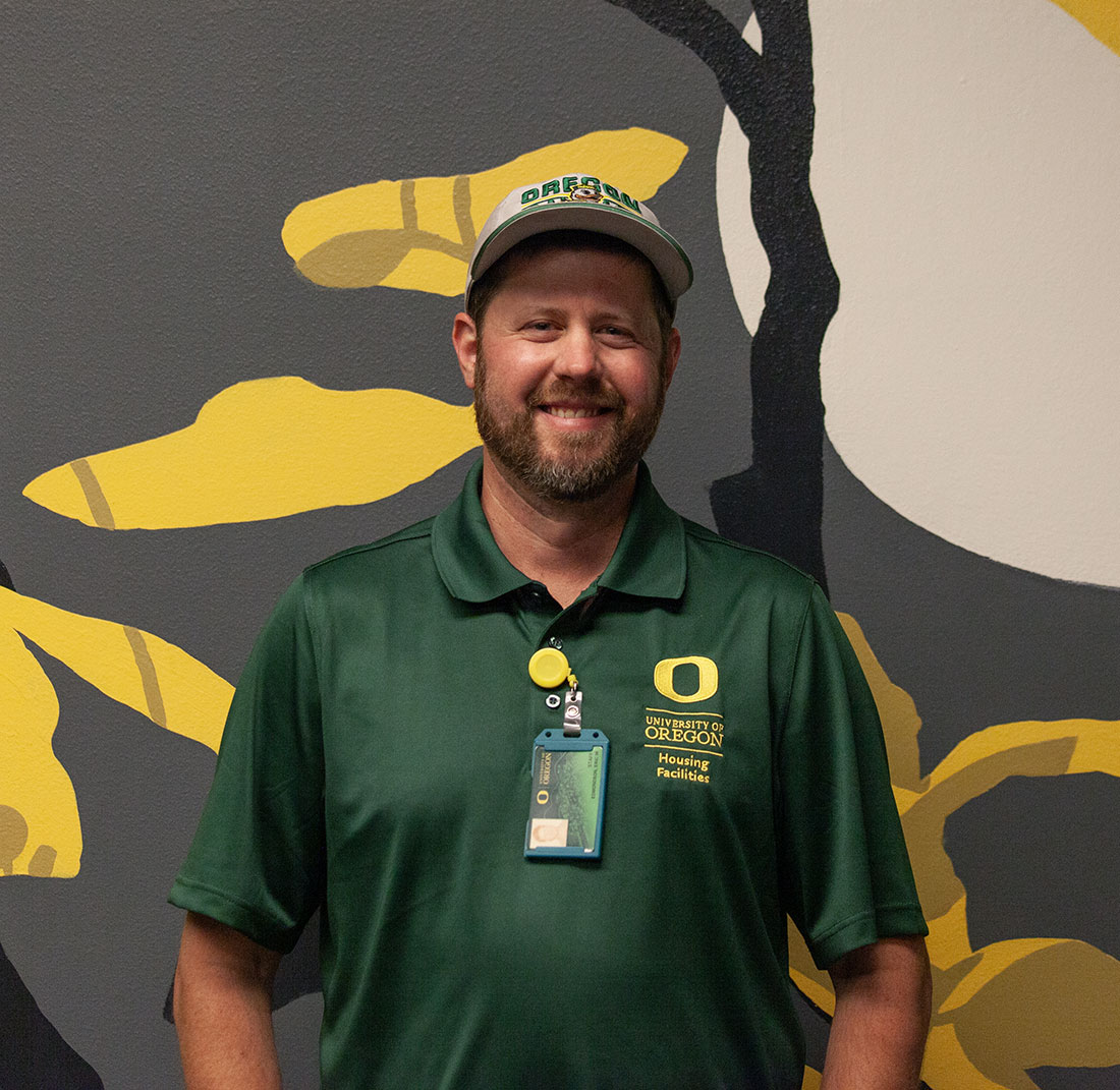 Eric Edmonson is a groundskeeper at Spencer's View Apartments. He has been working at the location "more than 20 years."(Miles Cull/Emerald)