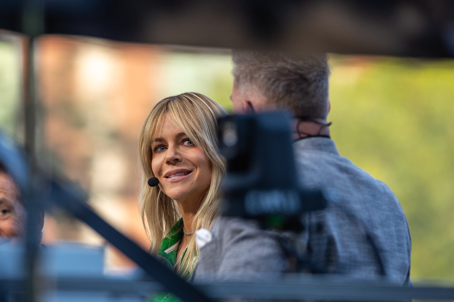 Kaitlin Olson delivers her pick during the final segment of the broadcast. ESPN’s College GameDay makes its 12th visit to the University of Oregon on Oct. 12, 2024. The Ducks face off against the Ohio State Buckeyes later in the day, a match-up like no other played in Autzen Stadium in Eugene, Ore. (Molly McPherson/Emerald)