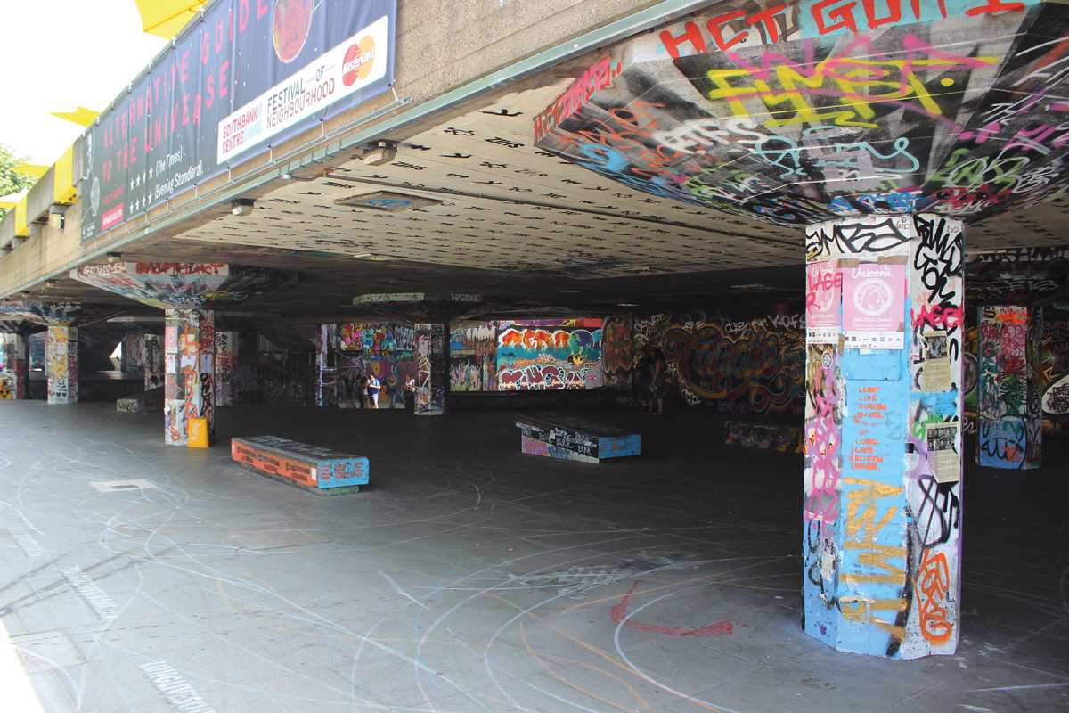 Located under an overhang, the park is the perfect setting for a quick skate in London&#8217;s often rainy climate.