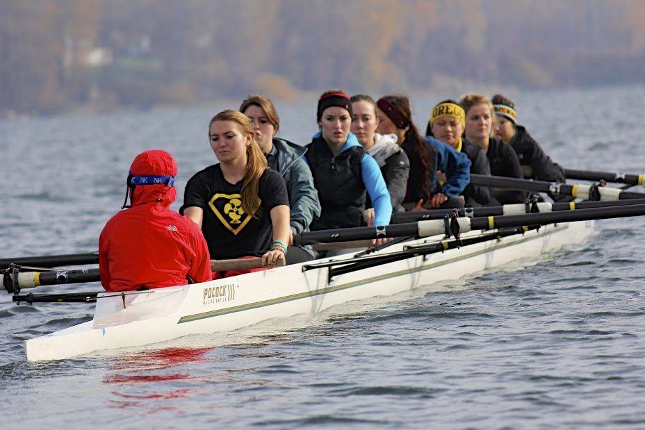 The UO Club team practices on Dexter Reservoir near the town of Lowell.