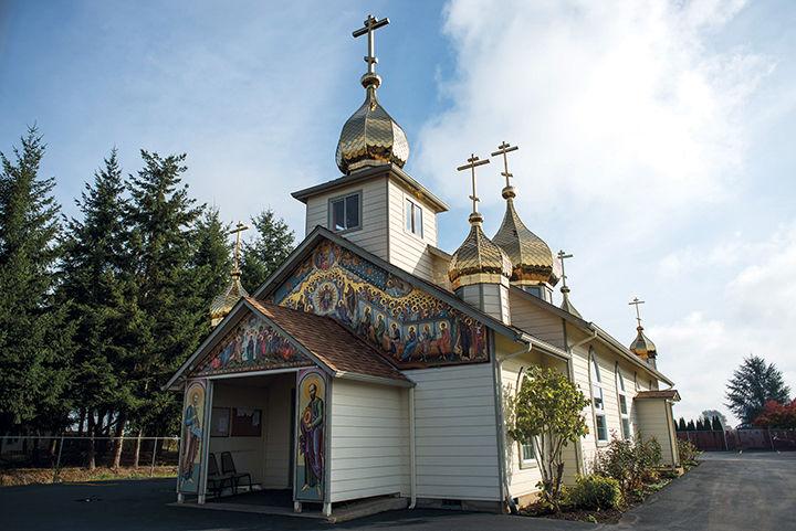 The Old Believer Orthodox Church stands among fields of berries and hops on Bethlehem Road. Woodburn is home to a considerable population of Old Believers.