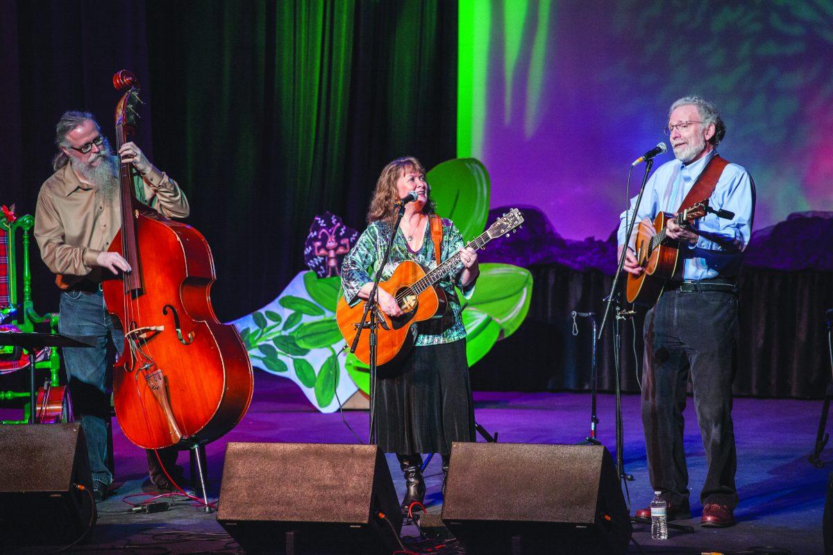 McCornacks performed Saturday&#8217;s finale of Florence Folk Festival. Carleen McCornack (middle) and Michael McCornack (right) also performed at the kid&#8217;s concert earlier in the week to provide place for children to learn their songs and create new songs. McCornacks said they are always delighted to perform and teach young students in Florence, Ore. many who do not receive music classes from their school due to budgetary issues.