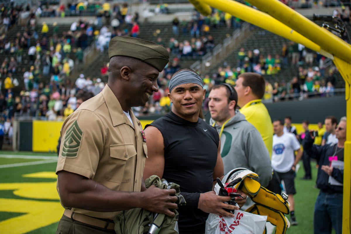 Oregon Ducks football team holds annual spring scrimmage.