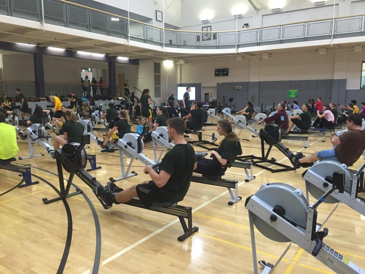 UO club rowing rowed more than 4.2 million meters in its second annual Erg-A-Thon fundraiser at the Student Recreation Center, Sunday, Feb. 21. (Kenny Jacoby/Emerald)