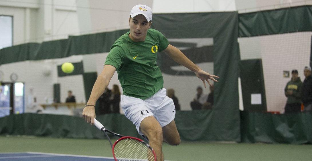 A 2-0 start to the season was on the line. Oregon&#8217;s Jayson Amos was on court No. 3&#160;with the dual tied at 3-3. He lost the first set 6-4 but fought in the second to take it 7-5. The third set started tied at 2, but Amos pulled away and &#8230;