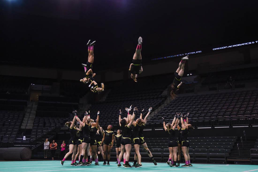 In a rematch of last year&#8217;s&#160;national championship against Baylor, No. 2 Oregon acrobatics and tumbling upset the No. 1-ranked Bears in what could be the biggest win since Chelsea Shaw took over as head coach. On Saturday at&#160;Matthew Knight Arena, Oregon outscored Baylor 285.025-277.90. The Ducks dominated the first half &#8230;