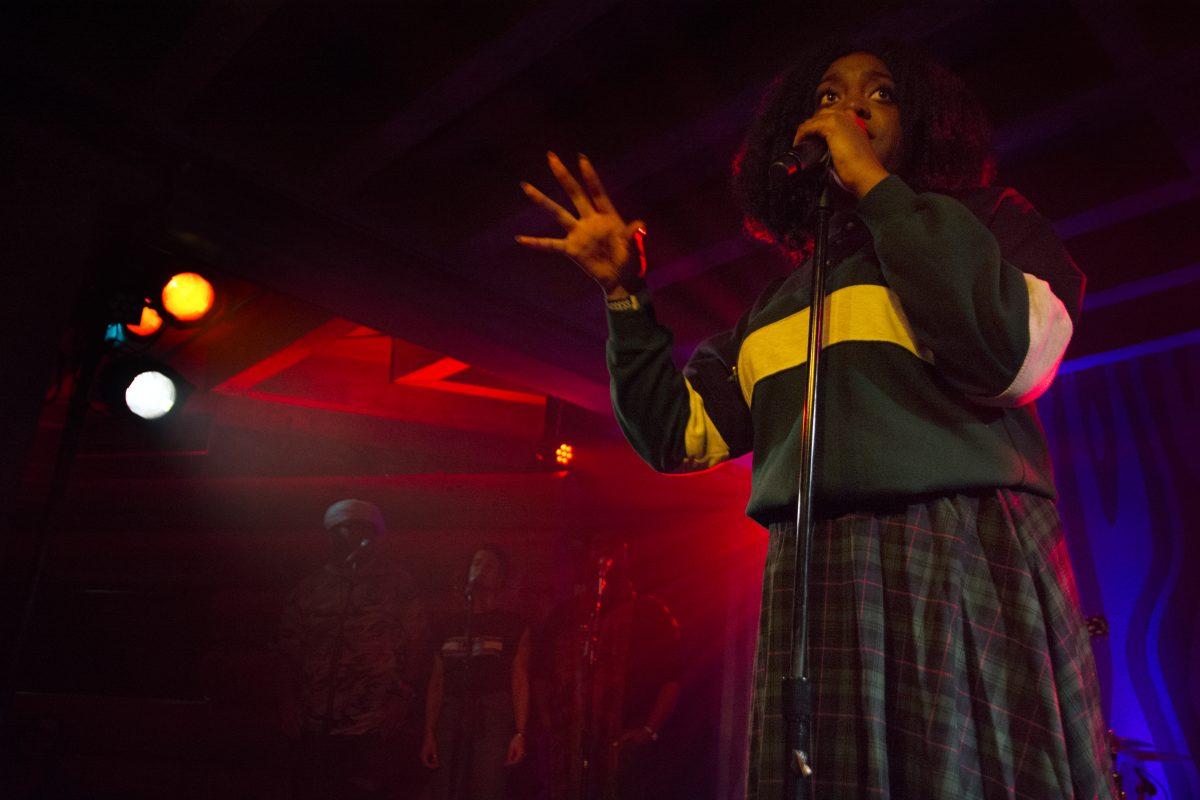 Chicago rapper Noname performs at the Doug Fir Lounge in Portland on Thursday night. (Hannah Steinkopf-Frank/Emerald)