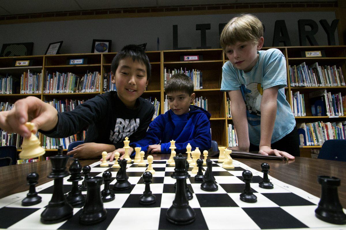 From left to right, Zack Shao, Tomas Serrano, and Kerek Kato are some of the elementary school students who are a part of the chess club at Edison Elementary School. &#8220;I like that you have to be aware of all the pieces on the board,&#8221; says Shao. &#8220;It involves some strategy.&#8221;