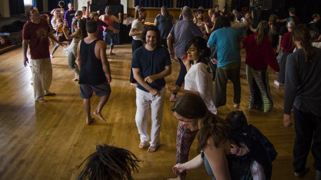 Nate Guadagni, Roya Saadi, Rebecca Oliphant and her son Yapsa enjoy dancing at Coalescence Dance. (Levi Gittleman/Emerald)