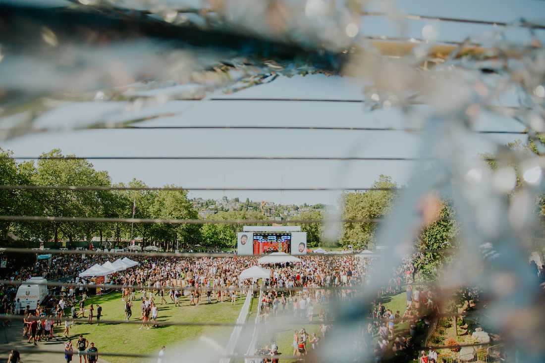 The view of Seattle Center's Fisher Complex from the VIP deck.&#160;EDM producers Dillon Francis, Party Favor, What So Not and more perform at Seattle Center on Aug. 4, 2019. (Sarah Northrop)