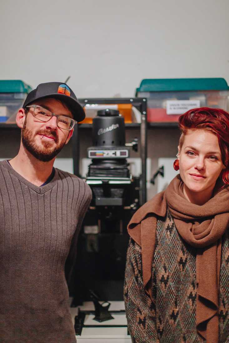 Eugene Darkroom Group president Jesiah Hallford (left) and vice president Brenna Hansen (right) stand in the Maude Kerns darkroom space. After going unused for years, the darkroom is now operational again for the members of Eugene Darkroom Group. (Sarah Northrop/Emerald)