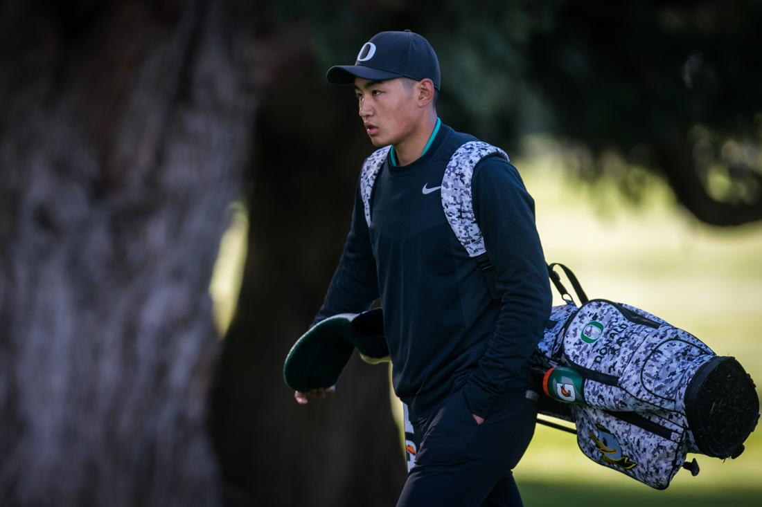 Sophmore Donald Kay walks up the course. Oregon Ducks men's golf plays in the Pac-12 Championships at Eugene Country Club in Eugene, Ore. on April 22, 2019. (Ben Green/Emerald)