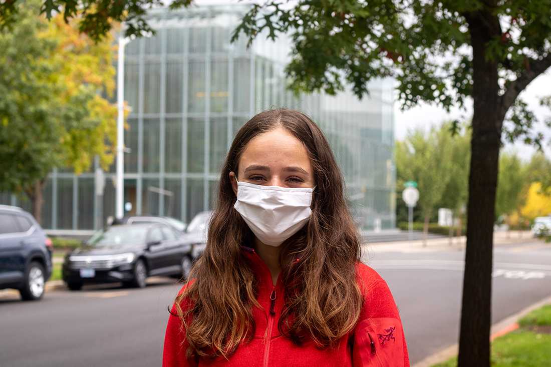 Ilse Stacklie-Vogt, a student at the University of Oregon, has been using teletherapy during the COVID-19 pandemic. She says she's felt more comfortable opening up to a therapist in her own space rather than a different environment. Because of the restrictions in place due to the COVID-19 pandemic, the ways in which mental health services are provided have changed signifigantly. (Will Geschke/Emerald)