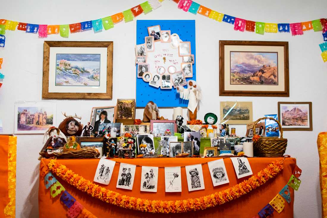 &#8220;Jill&#8217;s Altar&#8221; by Toni Goldenberg is dedicated to Goldenberg&#8217;s sister, Jill, who passed on in July 2020. Artists had the opportunity to build their altars at the Maude Kern center prior to the D&#237;a de Los Muertos exhibit. (Kimberly Harris/Emerald)