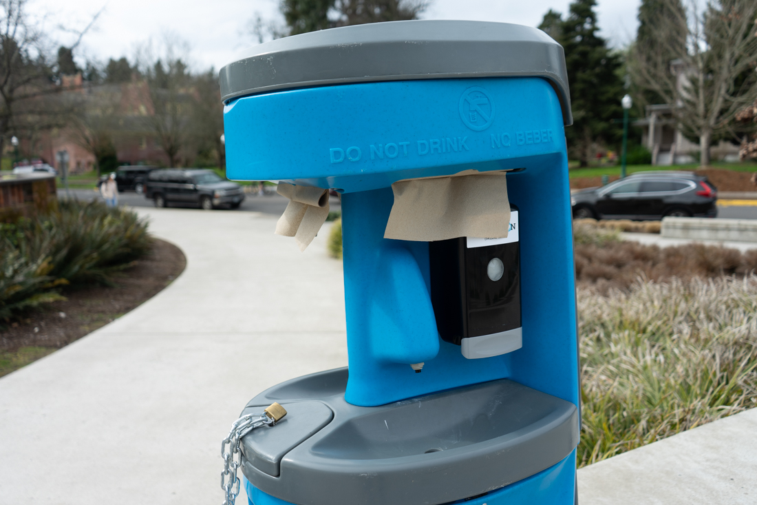 Hand washing stations are now available across campus in response to COVID-19. (Sarah Northrop/Emerald)