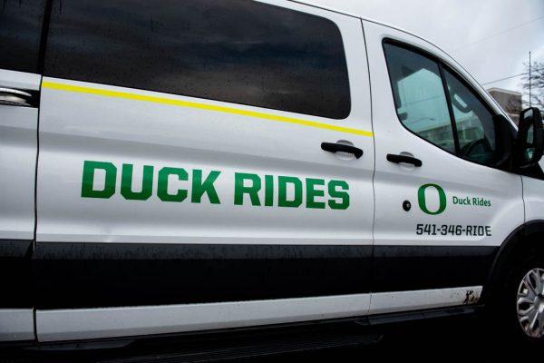 <p>Students can schedule Duck Rides via phone call. Duck Rides is the new transportation service at the University of Oregon. (Ian Enger/Emerald)</p>