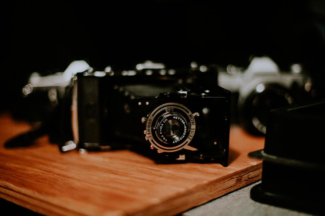 An array of EDG's members' film cameras rest in the darkroom. Certain film cameras can be much less expensive than the digital alternative &#8211;&#8211; making film and darkroom a more accessible medium for artists. (Sarah Northrop/Emerald)