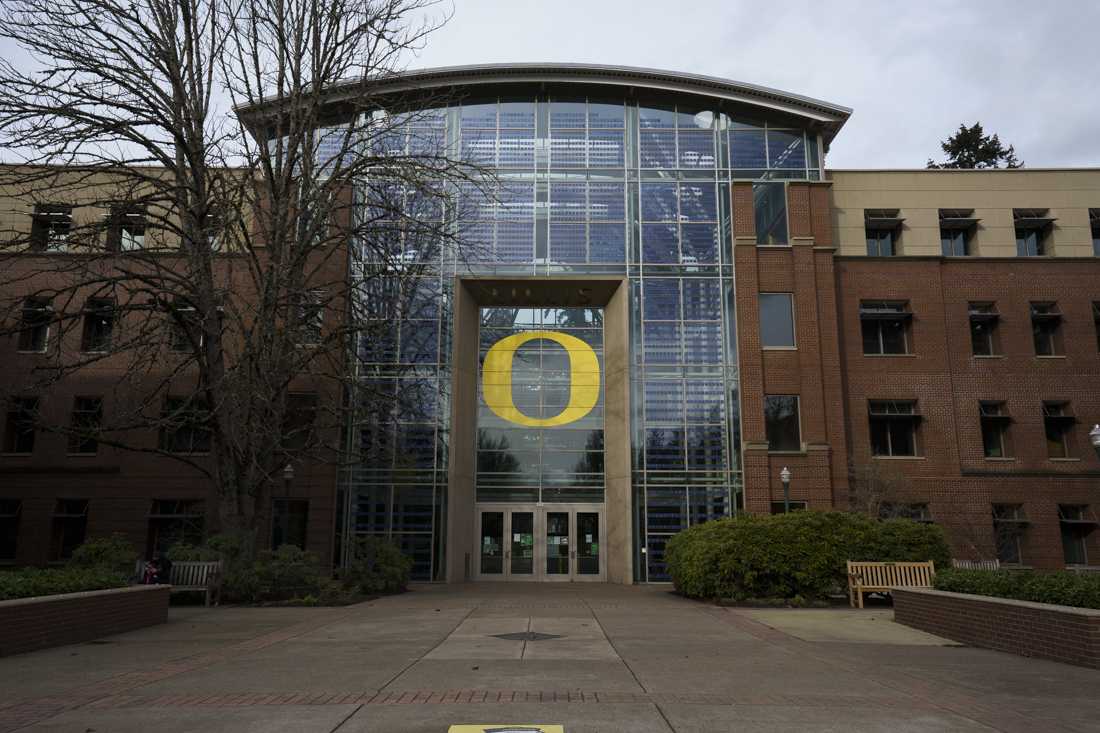 Lillis Business Complex is located on the corner of 13th Ave. and Kincaid St. of the University of Oregon campus in Eugene, Ore., and is the home to Lundquist College of Business. (Kevin Wang/Daily Emerald)