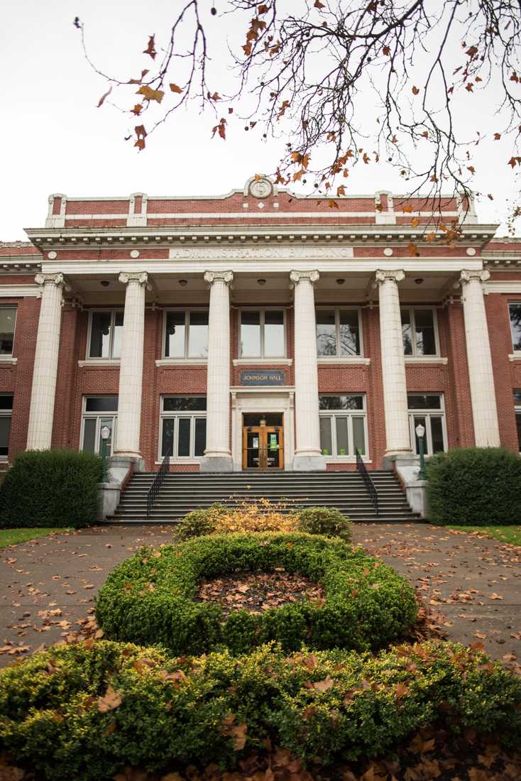 Johnson Hall, located near the center of the University of Oregon campus in Eugene, Ore., is the university&#8217;s main administration building. (Marissa Willke/Emerald)