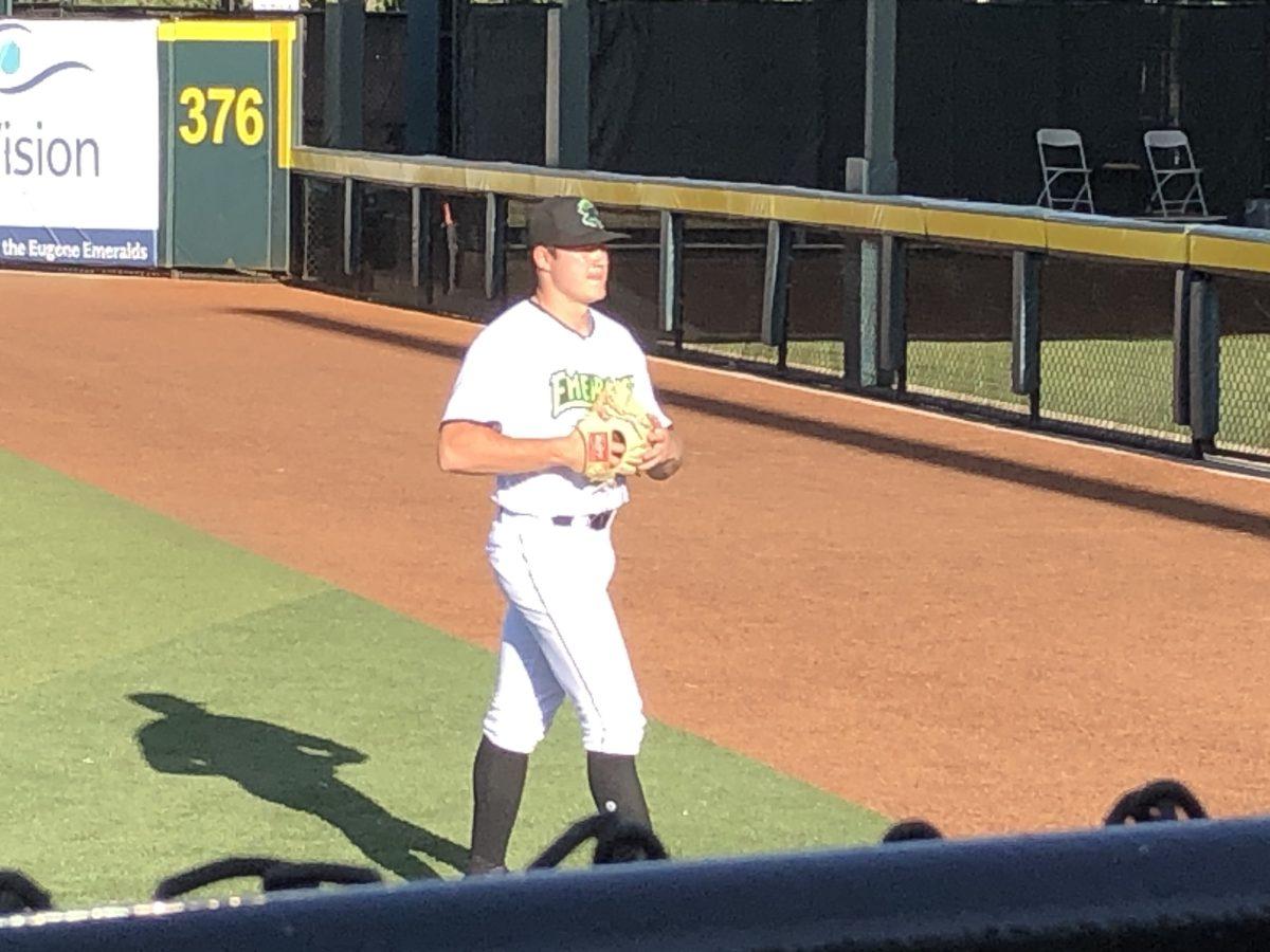 Eugene Emeralds pitcher Seth Corry warms up for his start on July 23.