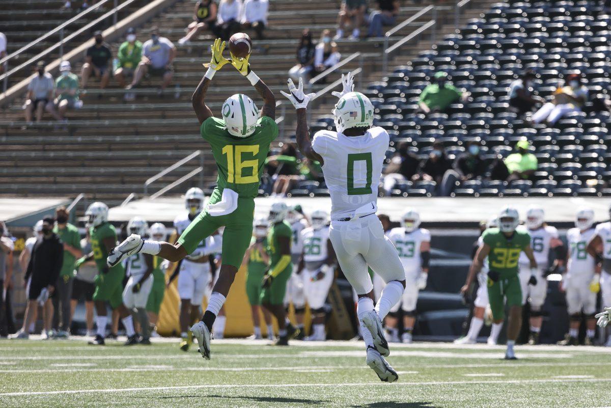 Oregon Football practice, Autzen Stadium, Eugene, Oregon. April 17, 2021 (Eric Evans Photography)