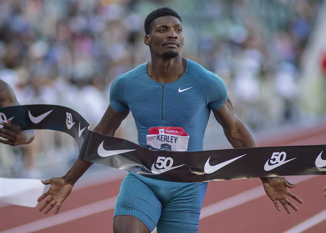 Fred Kerley wins the 100-meter at the USATF Outdoor National Championships in June. (Photo Courtesy of Kevin Neri)