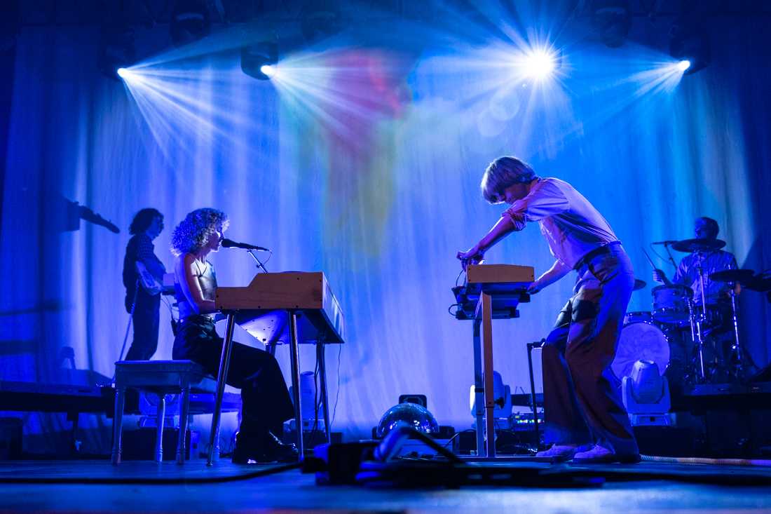 Tennis is a husband-and-wife duo comprised of Alaina Moore and Patrick Riley. Tennis played at the McDonald Theatre in downtown Eugene, Ore., on April 24th, 2023, as a part of their Pollen Tour. (Molly McPherson/Emerald)