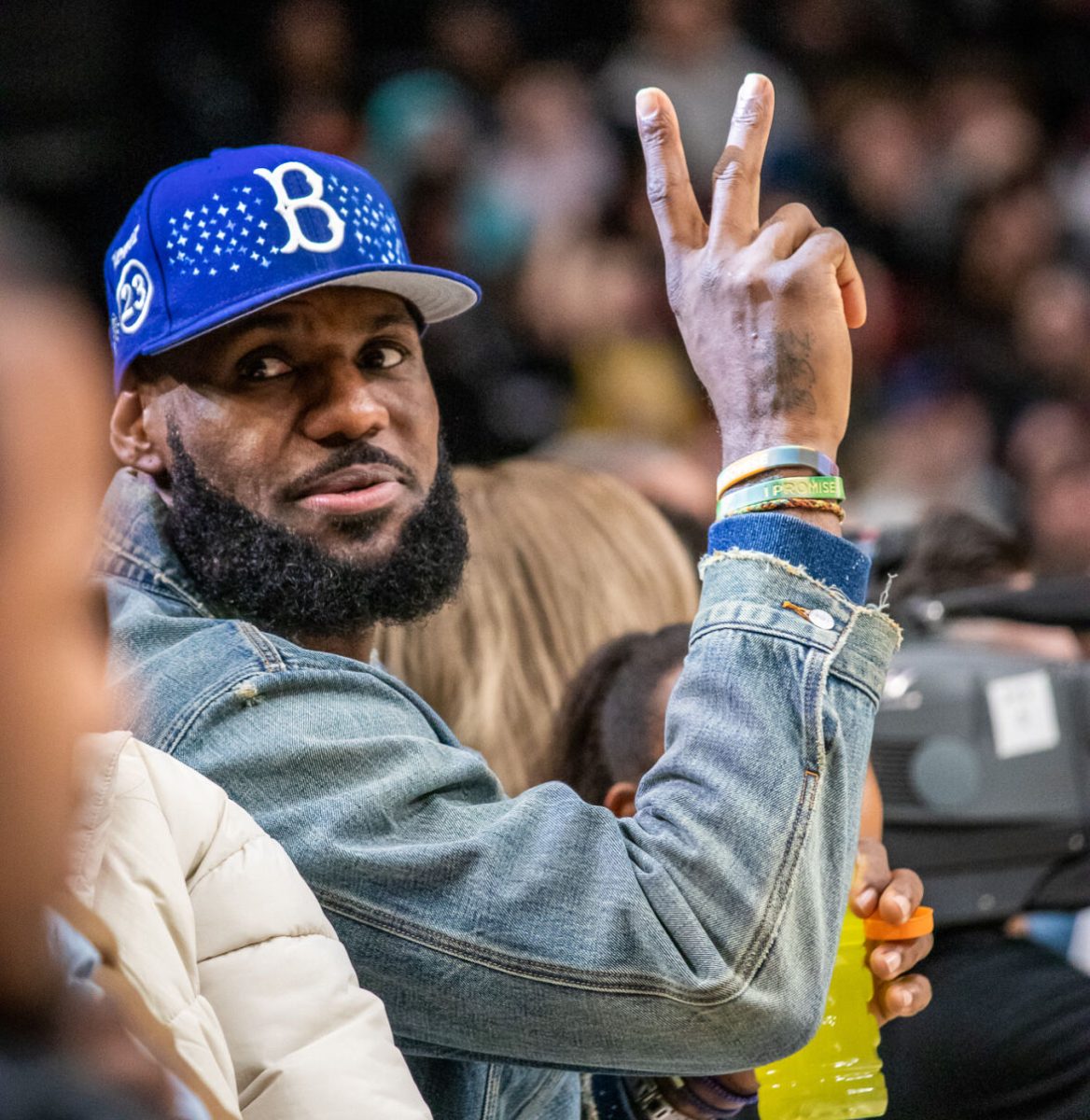 LeBron James acknowledges some yelling fans behind him.&#160;The top high school athletes in the world represent their respective countries at the Nike Hoop Summit held at the Moda Center in Portland, Ore., on April 8th, 2023. (Jonathan Suni, Emerald).