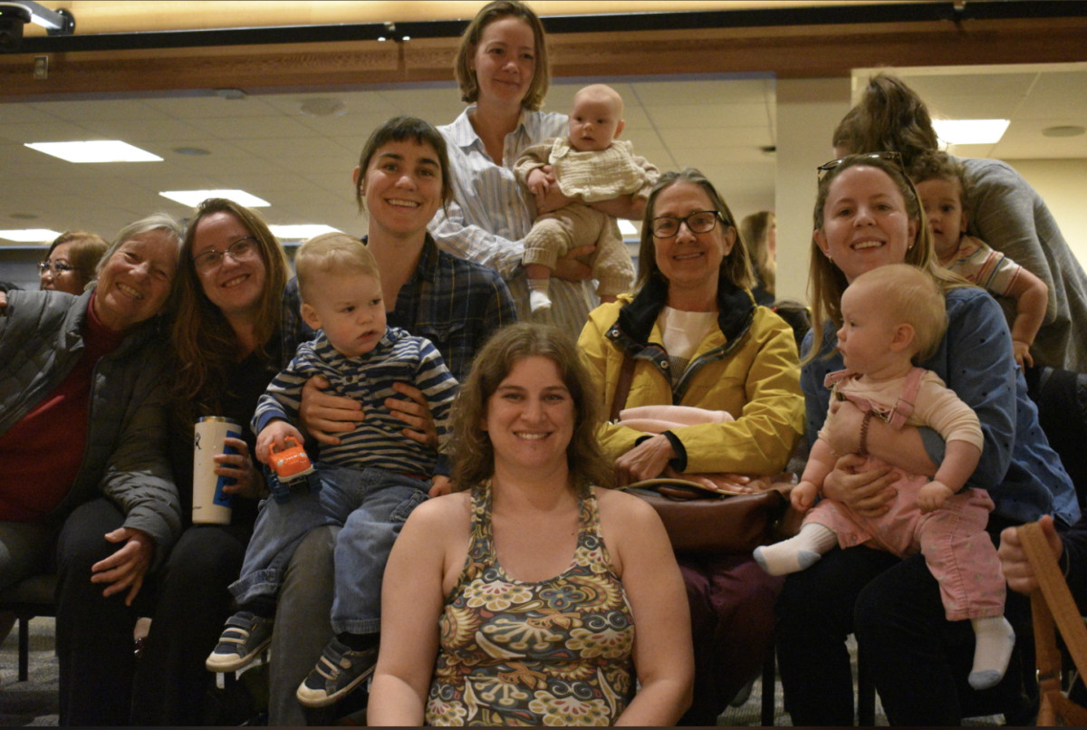 Patients of McKenzie Midwives gathered to speak at a Lane County Commission meeting (Tristin Hoffman).